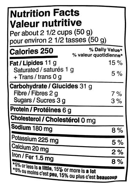 Project Nice Red Lentil Veggie Snacks, Sweet Onion Flavor, 150g/5.3 oz., Bag, nutrition facts label.