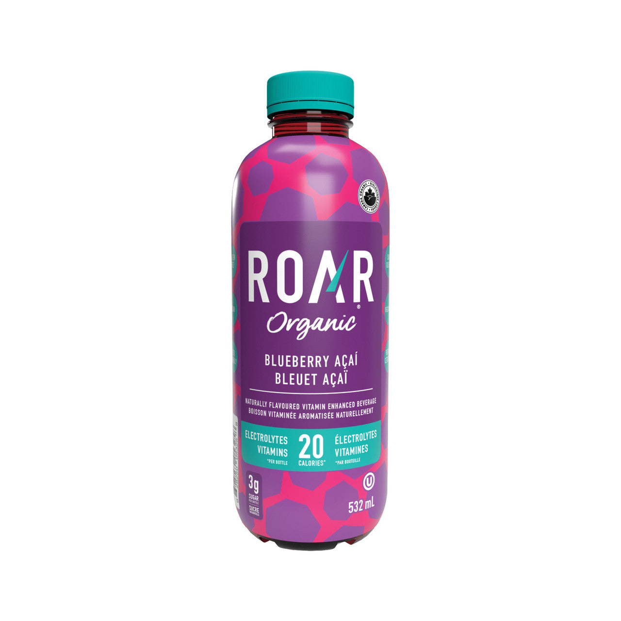 Roar Organic Blueberry Acai Vitamin Enhanced Beverage, 532mL/18.6 fl. oz., Bottle {Imported from Canada}