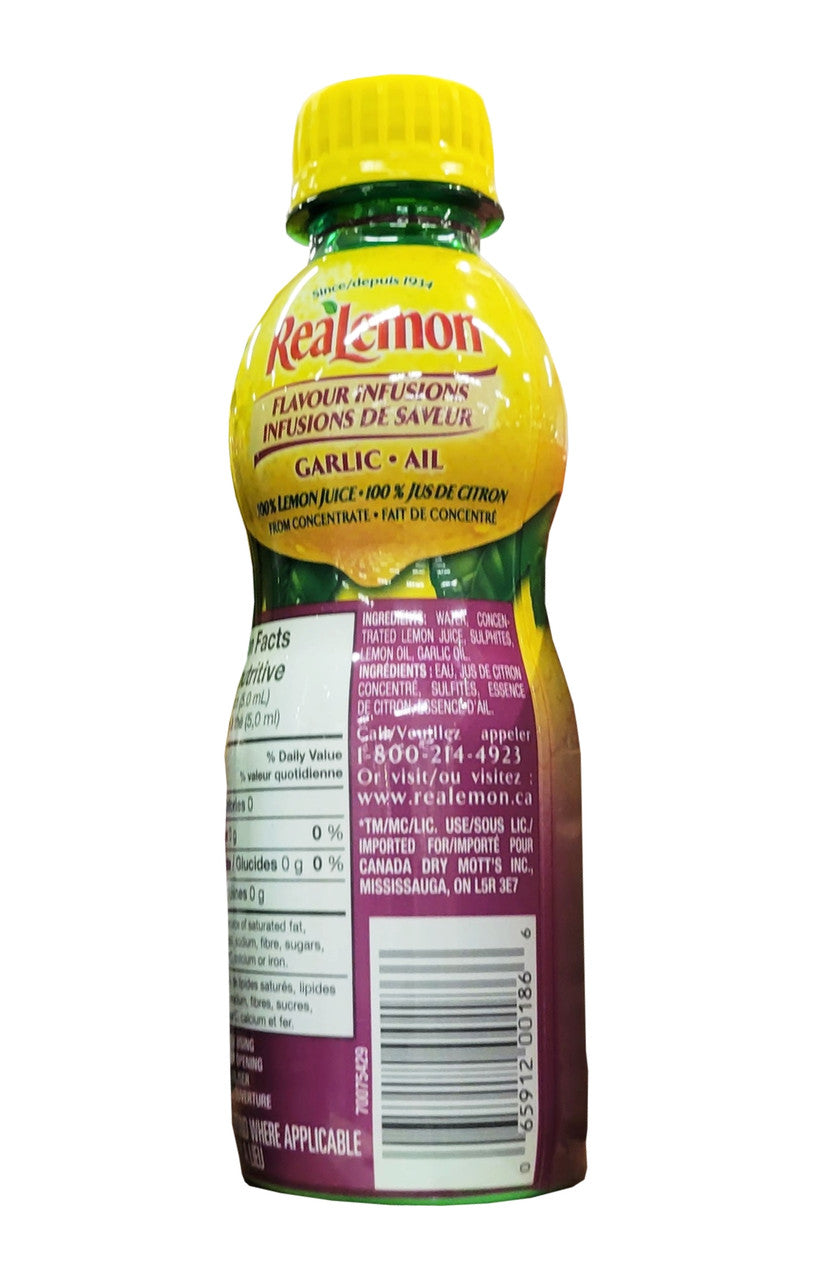 ReaLemon Flavor Infused Lemon Juice, Garlic Flavor, 240mL/8.4 fl. oz., Bottle {Imported from Canada}