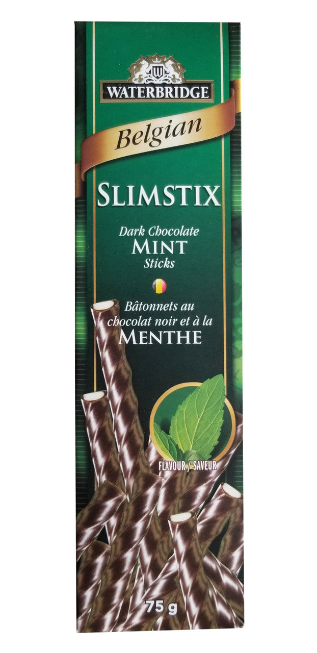 Waterbridge Belgian Slimstix, Dark Chocolate Mint Sticks, 75g/2.6 oz. Box {Imported from Canada}
