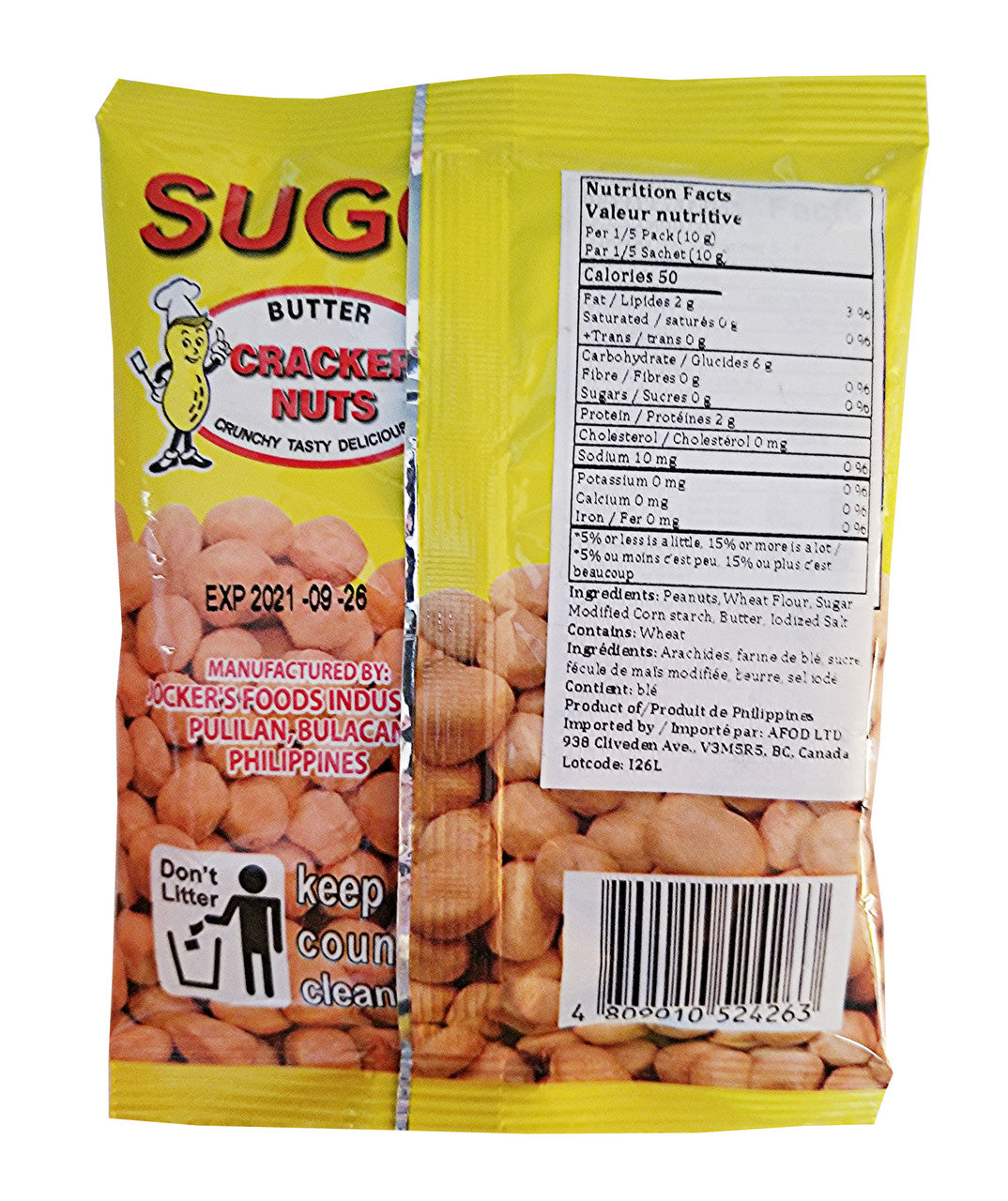 Sugo Butter Cracker Nuts, Peanuts 50g/1.75 oz., Bag{Imported from Canada}