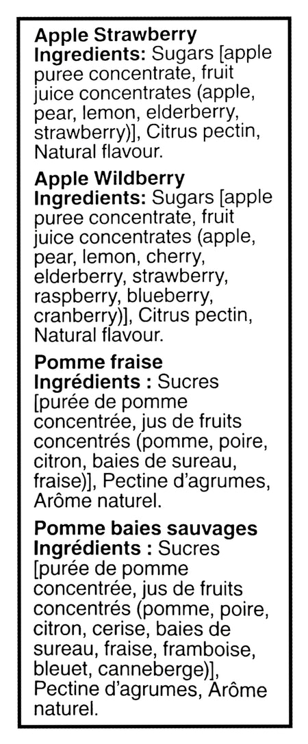 SunRype Fruit to Go Fruit Bars, Apple Strawberry & Apple Wildberry Flavors, 9x14g, 126g/4.4 oz. - Ingredients