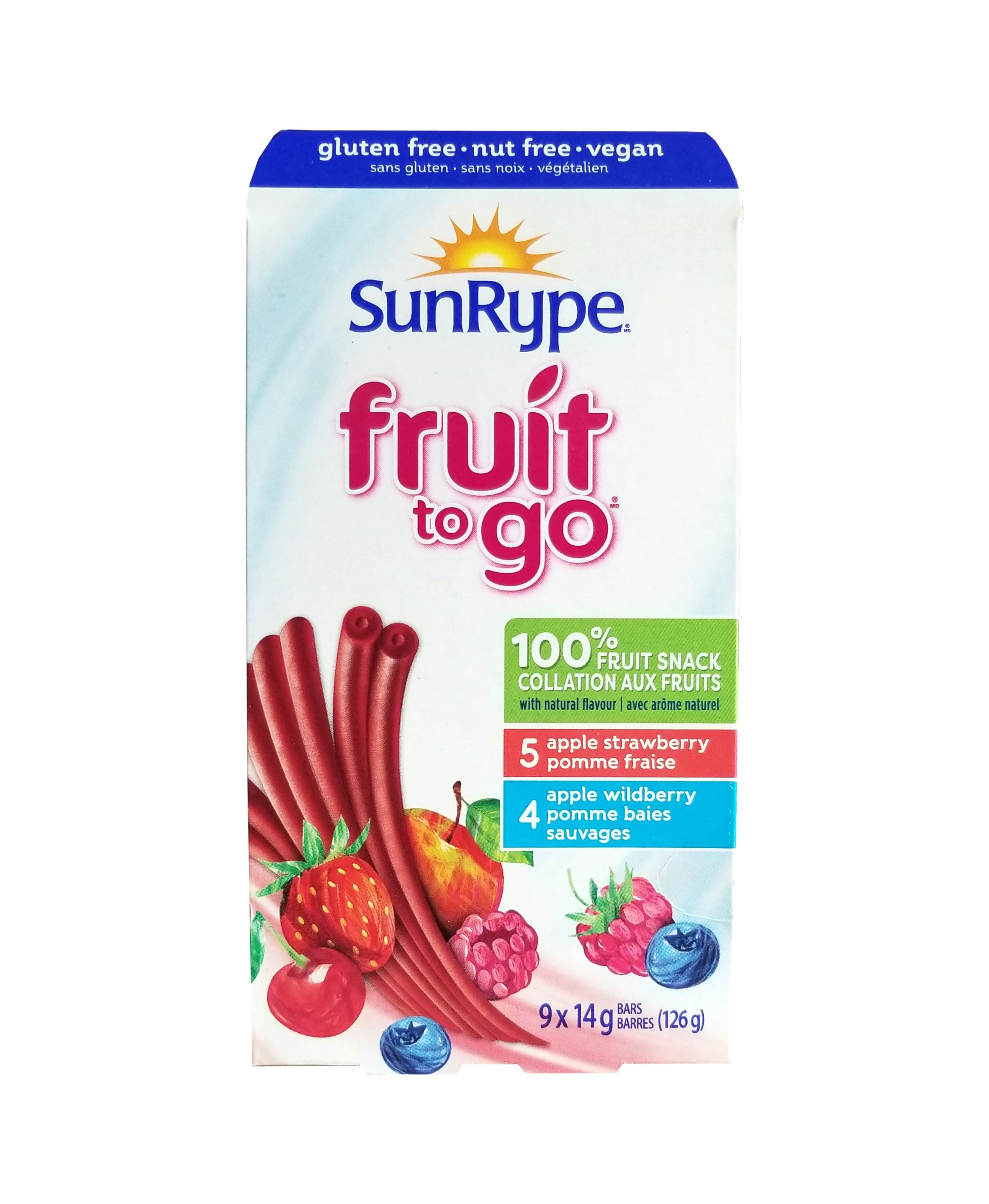 SunRype Fruit to Go Fruit Bars, Apple Strawberry & Apple Wildberry Flavors, 9x14g/0.5 oz. Bars {Imported from Canada}