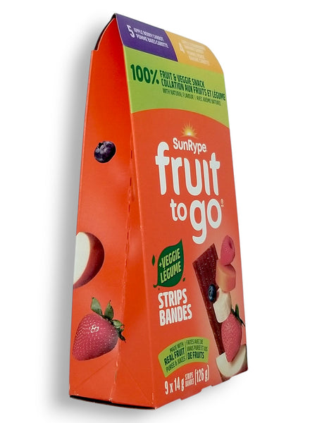 SunRype Fruit to Go +Veggie Fruit Bars, Apple Berry Carrot & Apple Strawberry Banana Carrot Flavors, 9x14g/0.5 oz. Bars - Right Side