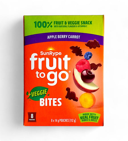 SunRype Fruit to Go + Veggie Bites, Apple Berry Carrot – 8 Pouches x 14g (112g/4 oz) - Front