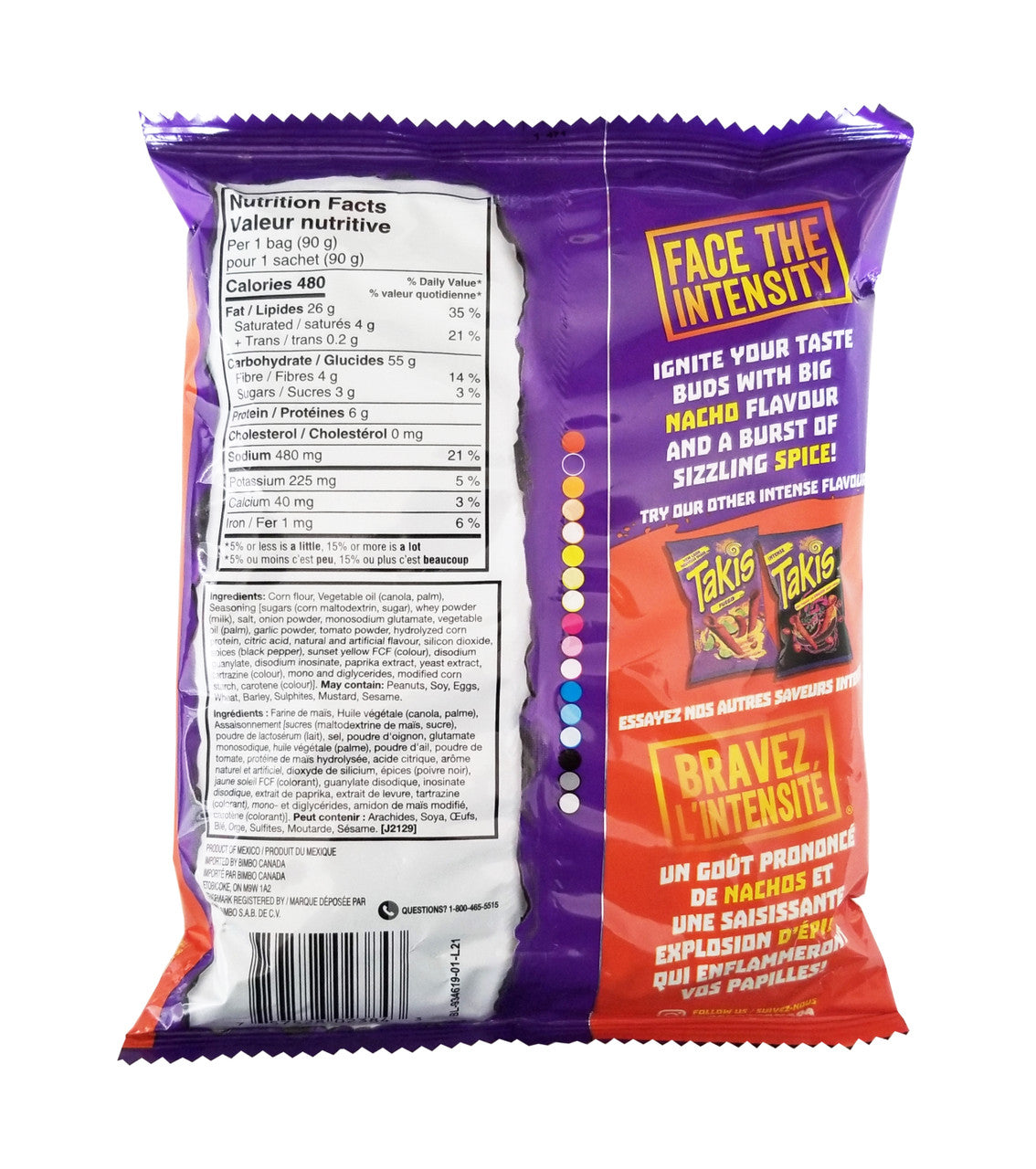 TAKIS Zesty Nacho Xplosion Rolled Tortilla Snacks, 90g/3.15 oz. Bag {Imported from Canada}