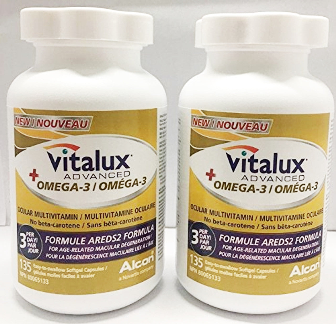 Vitalux Advanced Plus Omgea-3 OCULAR MULTIVITAMIN (No beta-carotene), 135 easy-to-swallow softgel capsules (2pk)