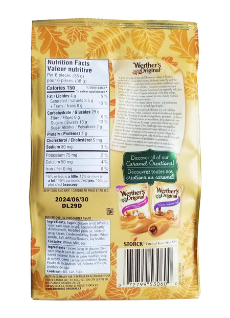 Werther's Original Caramel Apple Flavored Soft Caramels, 250g/8.75 oz. Bag Back Side