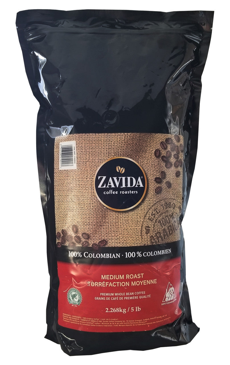 Zavida 100% Colombian, Medium Roast, Premium Whole Bean Coffee, 2.268kg/5 lbs. Bag {Imported from Canada}