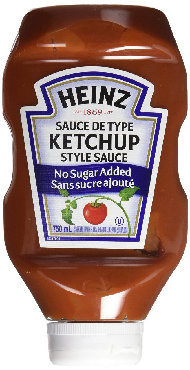 HEINZ Ketchup No Sugar Added, 1ct, 750ml, 25.36oz {Imported from Canada}