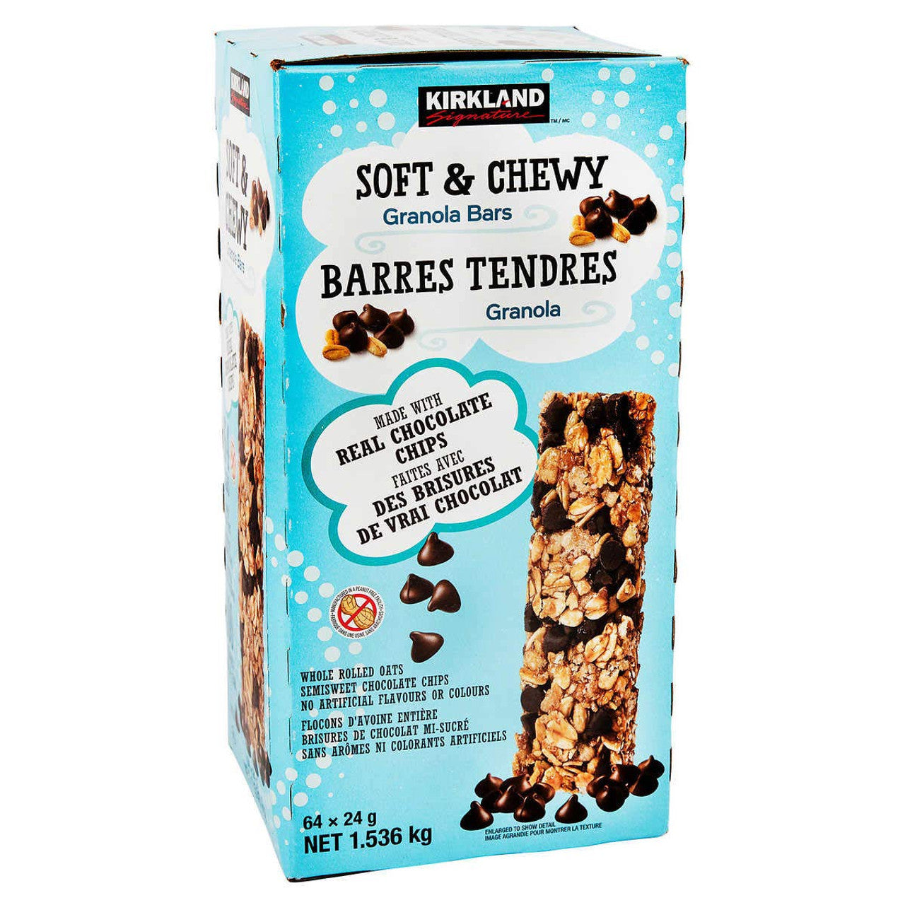 Kirkland Soft & Chewy Granola Bars, 64 Bars x 24g each, 1.5kg/3.4 lb Box, {Imported from Canada}