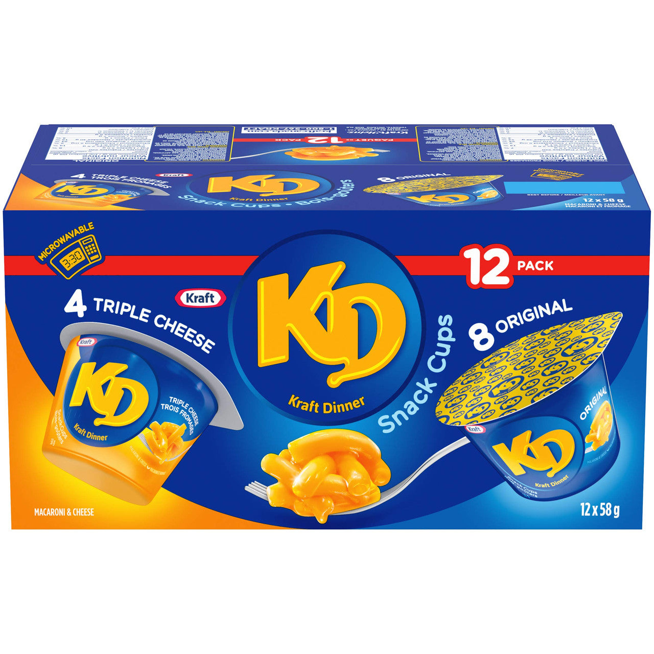 KD Snack Cups Variety Pack, Original & Triple Cheese Mac & Cheese, 58g Cups (12pk) {Imported from Canada}