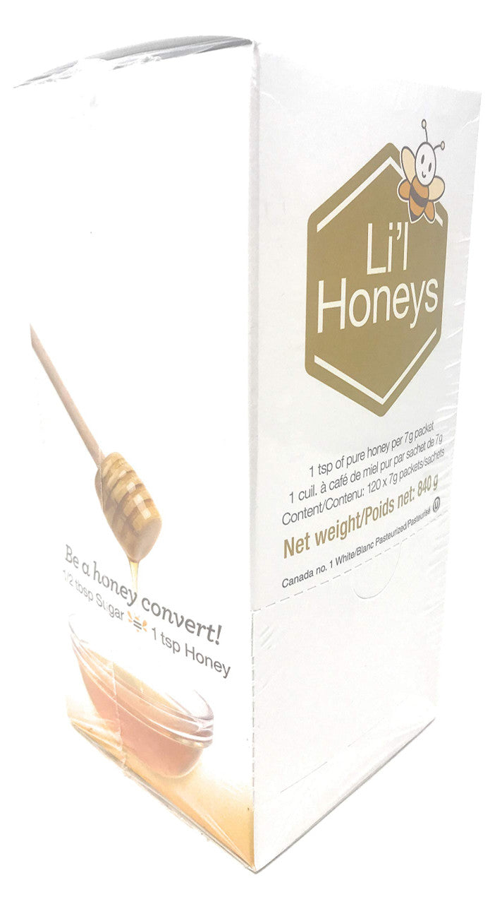 Beemaid Honey Packets (120 X 7g - 100% Canadian Honey - Li'l Honeys Packages) 840g Box {Imported from Canada}