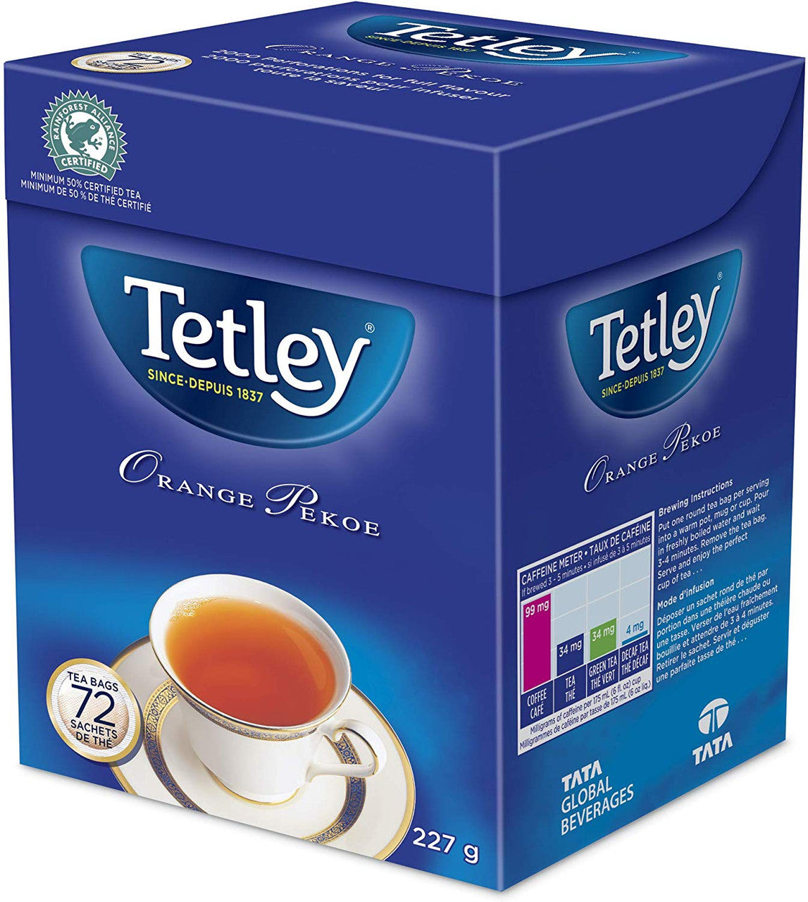 Tetley Orange Pekoe Black Tea - 72 Count, 227g/8 oz., {Imported from Canada}