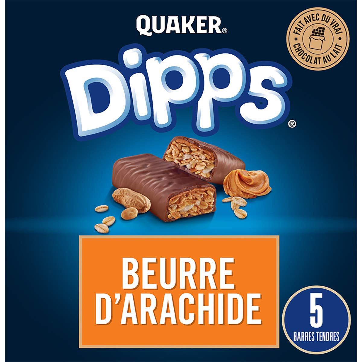 Quaker Dipps Peanut Butter Granola Bars, 5 Bar Pack (Pack of 12) {Imported from Canada}