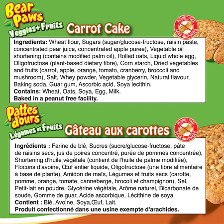 Dare Bear Paws Veggies & Fruit - Carrot Cake, 168g/5.9 oz., {Imported from Canada}