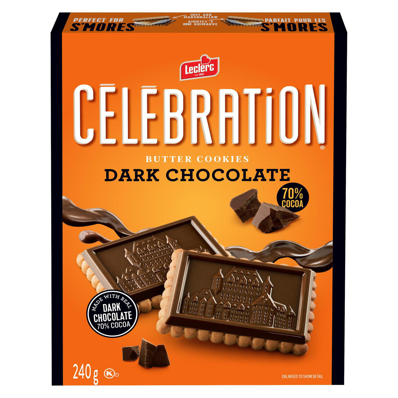 Leclerc Celebration Dark Chocolate 70% Cocoa Butter Cookies, 240g/8.5 oz. Box {Imported from Canada}