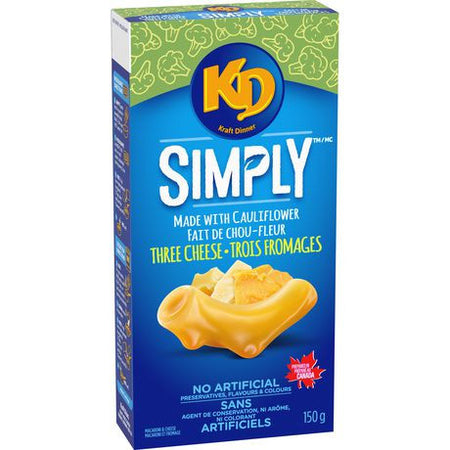 Kraft Dinner Simply Macaroni & Cheese, Three Cheese made with Cauliflower, 150g/5.3 oz., {Imported from Canada}