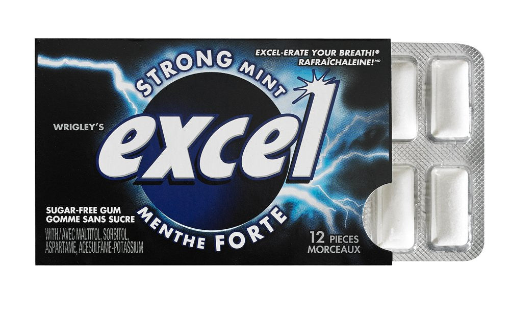 Excel Sugar-Free Gum, Strong Mint, 12 Count {Imported from Canada}