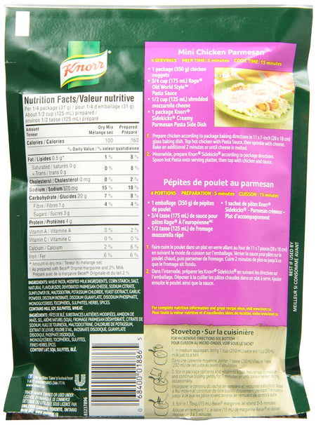 Knorr Sidekicks Creamy Parmesan Pasta 124g - Imported from Canada