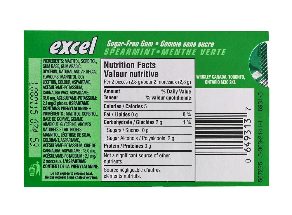 Excel Sugar-free Pellet Gum, 12ct - 12pk , Spearmint {Imported from Canada}