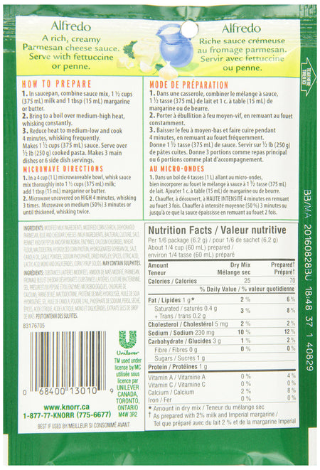 Knorr Alfredo Pasta Sauce Mix, 37g/1.3 oz., (24pk) {Imported from Canada}
