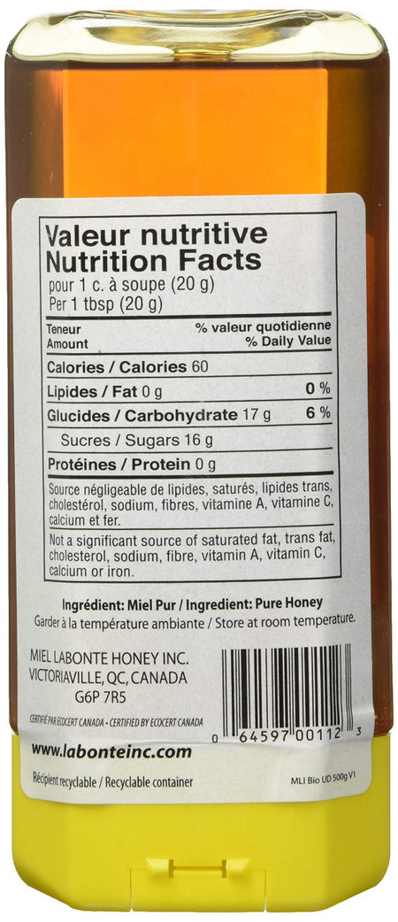 Labonte, Organic Liquid Honey, 500g/17.6oz., {Imported from Canada}