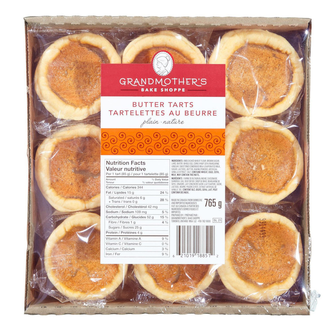 Grandmother's Bake Shoppe Plain Butter Tarts, 765g/27oz., {Imported from Canada}
