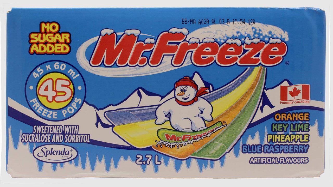 MR. FREEZE No Sugar Added Freeze Pops, 45ct x 60ml, {Imported from Canada}