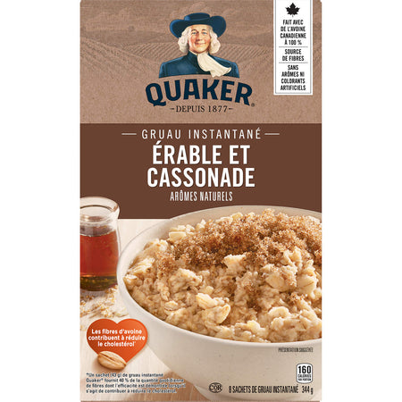 Quaker Instant Oats Maple and Brown Sugar Oatmeal, 8ct, 344g/12.1oz., {Imported from Canada}