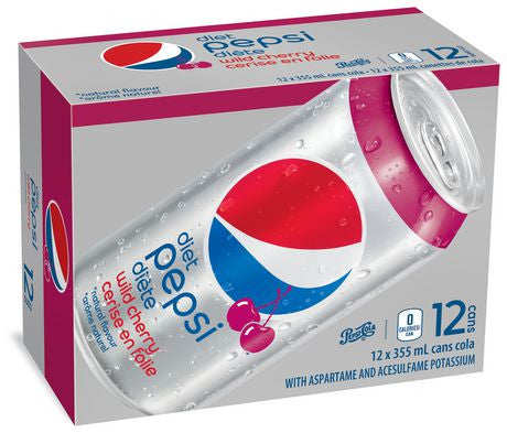 Diet Pepsi Wild Cherry Soft Drinks, 355ml/12ct, (Imported from Canada)