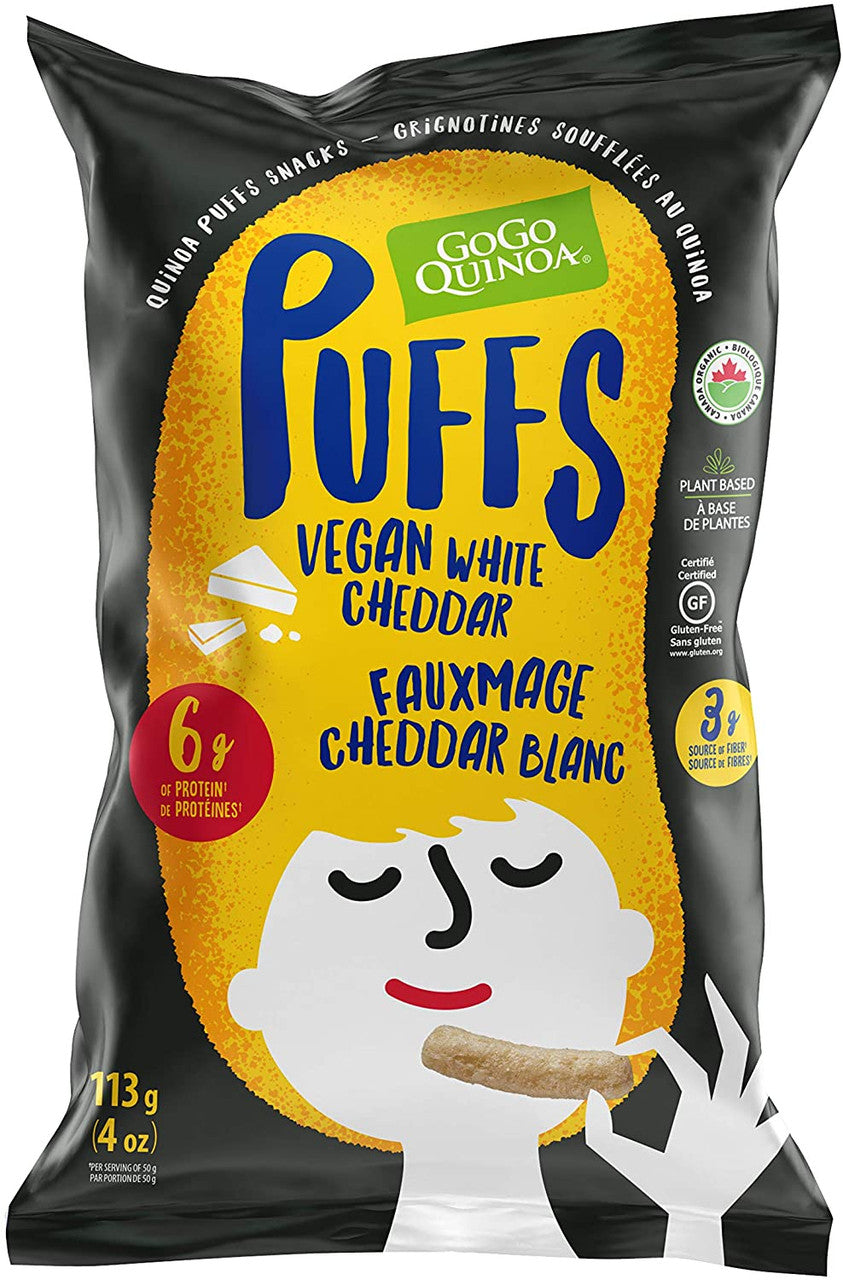 GoGo Quinoa Puffs, Vegan White Cheddar Puffs Snacks, 113g/4 oz. Bag {Imported from Canada}