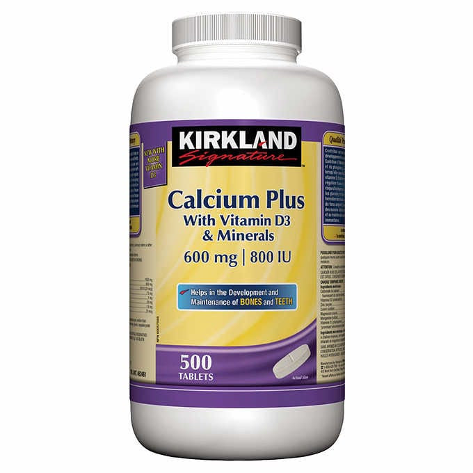 Kirkland Calcium Plus with Vitamin D3 & Minerals 600mg 500 Tablets {Imported from Canada}