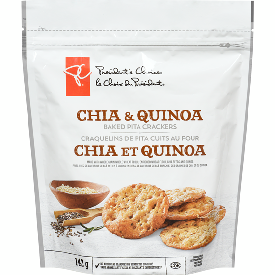 President's Choice Chia & Quinoa Baked Pita Crackers, 142g/5oz.,{Imported from Canada}