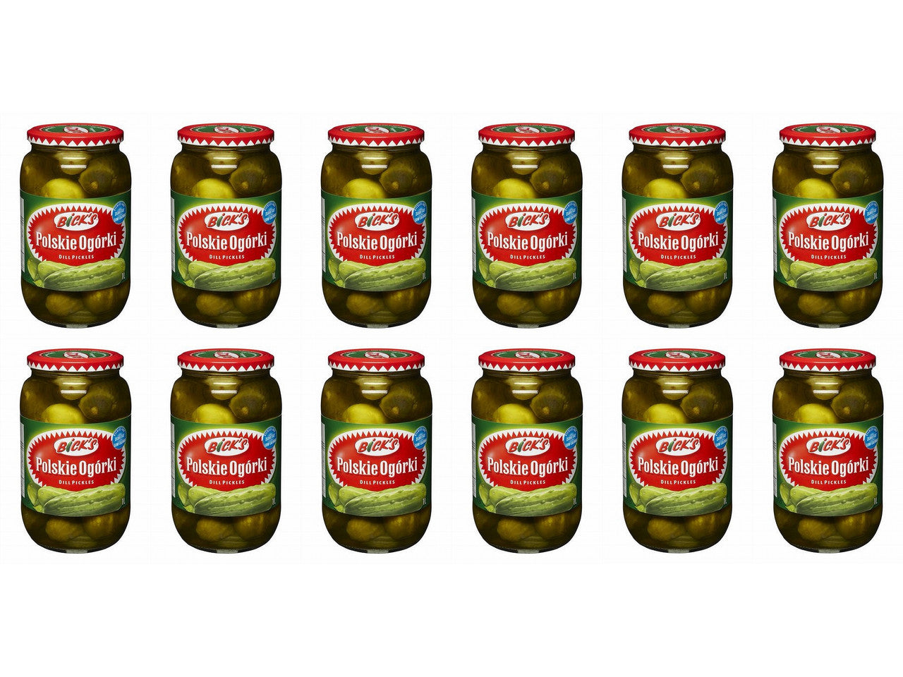 Bicks Polskie Ogorki Dill Pickles, (1L), 33.81 fl.oz., 12 Count, Jars, {Imported from Canada}