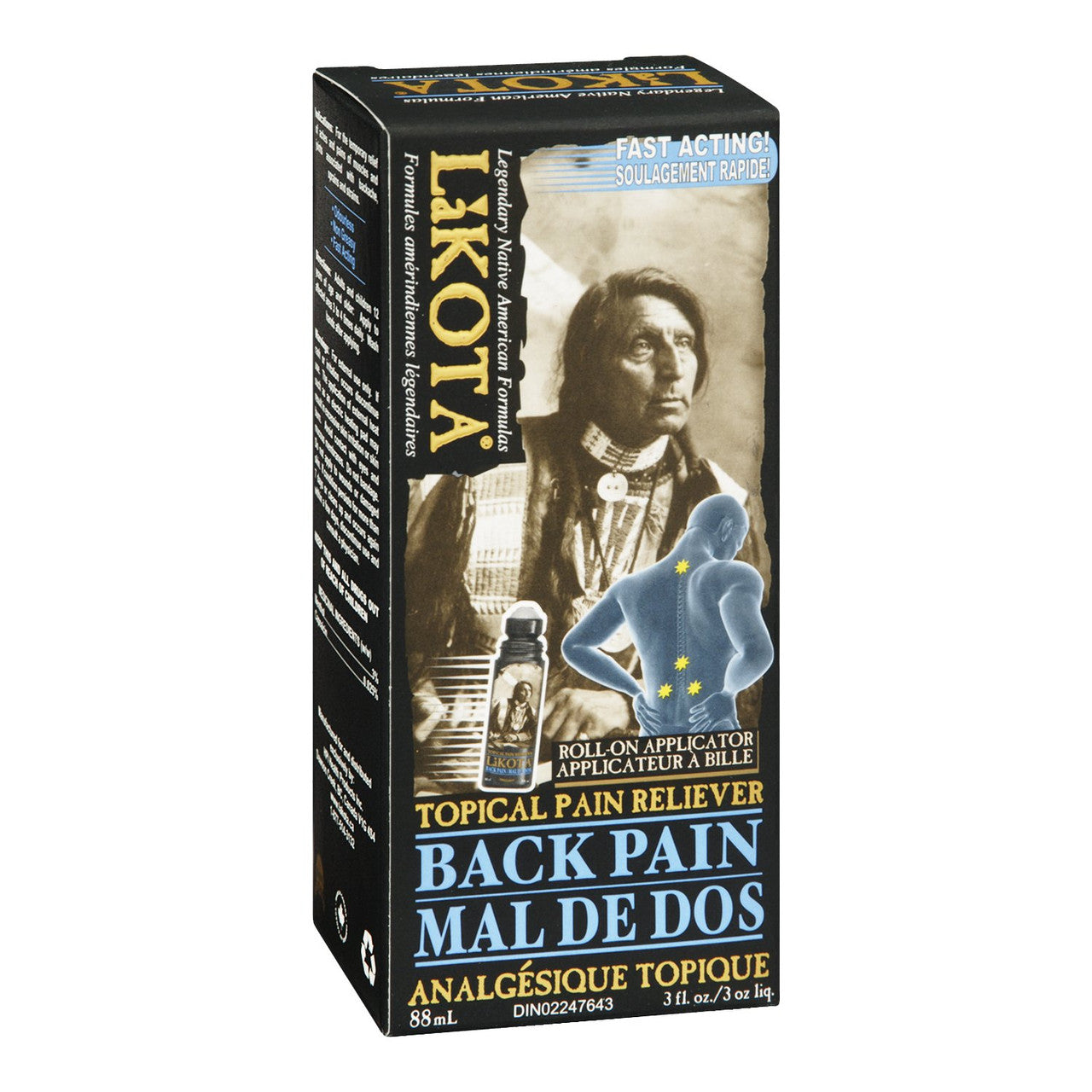 Lakota Back Pain Topical Pain Reliever - 88ml / 3 fl oz Roll-On, {Imported from Canada}