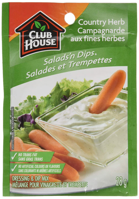 Club House, Dry Sauce/Seasoning/Marinade Mix, Salad N Dip, Country Herb, 28g/1 oz., {Imported from Canada}