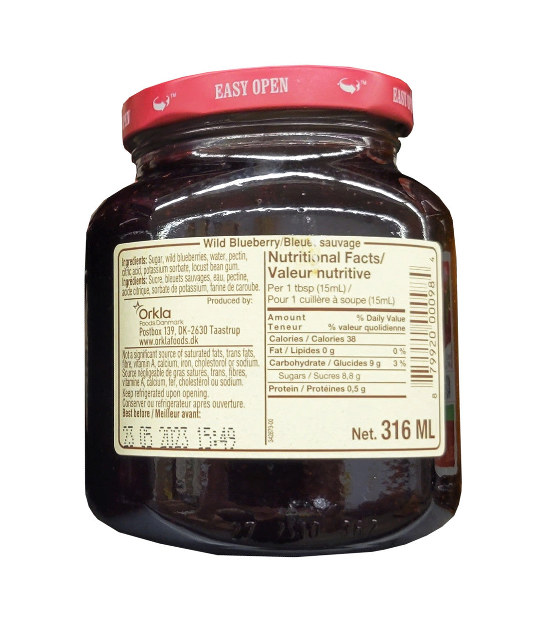 Danish Selection Wild Blueberry Fruit Spread, 316mL/11 oz., Jar {Imported from Canada}