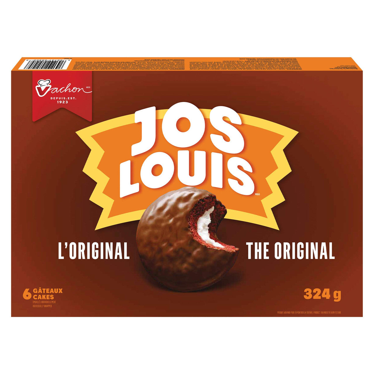 Vachon Jos Louis the Original, 6-delicious Sponge Cake with Vanilla-flavoured Creme Filling, 324g/11.4 Oz Box (Imported from Canada}