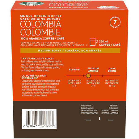 Starbucks Single Origin Colombia Medium Roast Coffee, Capsules for Nespresso Vertuo, 8 count, 100g/3.5 oz. Box {Imported from Canada}