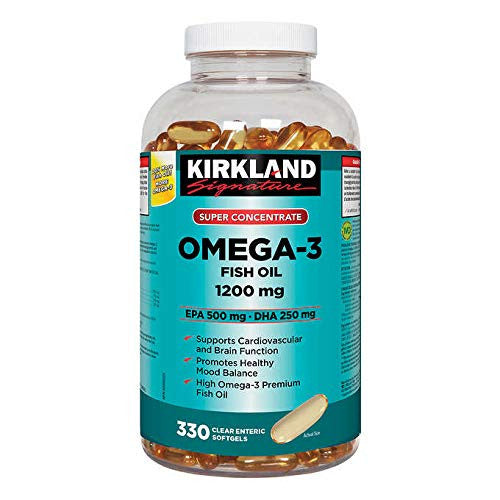 Kirkland Signature Super Concentrate Omega-3 Fish Oil 1200mg, EPA 500/DHA 250mg, 330 Clear enteric softgels