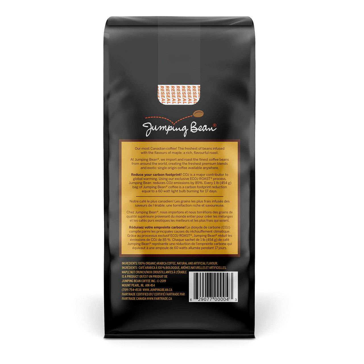 Jumping Bean Maple Flavored Whole Bean Coffee, Maple Nut Crunch Flavored Coffee, 454g/1lb., {Imported from Canada}