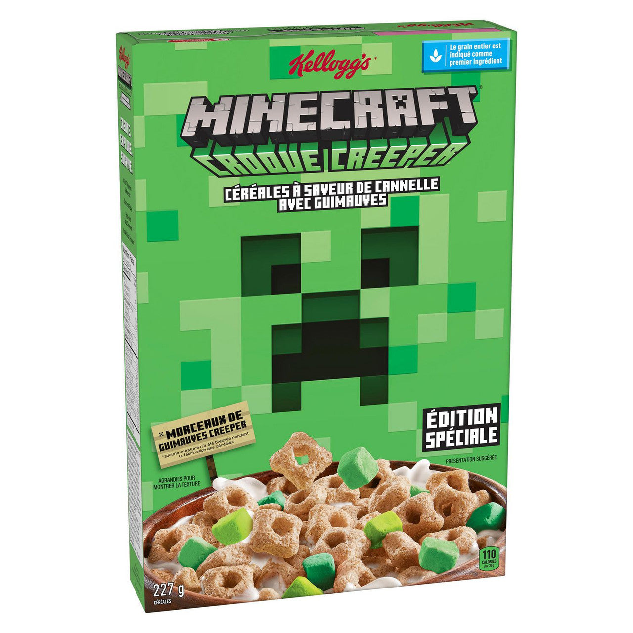 Kellogg's Minecraft Creeper Crunch Cinnamon Cereal with Marshmallows, 227g/8 oz. Box {Imported from Canada}