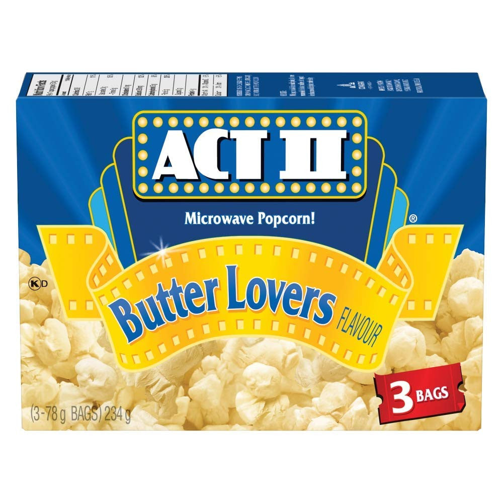 Act ii Microwave Gourmet Popcorn - Butter Lovers (3 x 78g Snack-Size Bags), {Imported from Canada}
