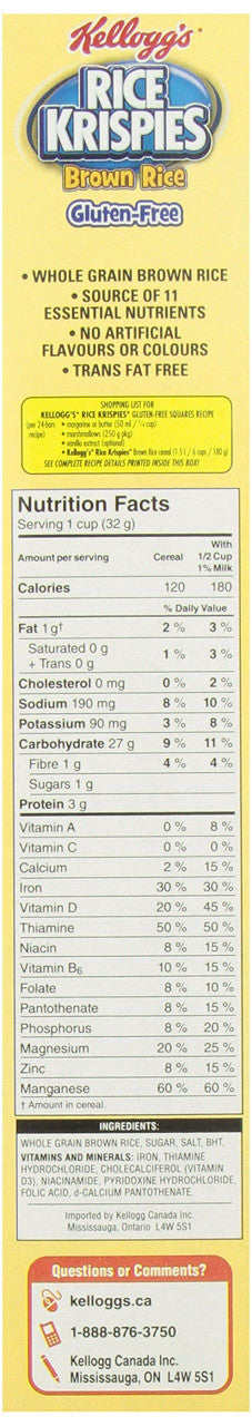 Rice Krispies, Gluten Free Cereal, 340g/12oz., {Imported from Canada}