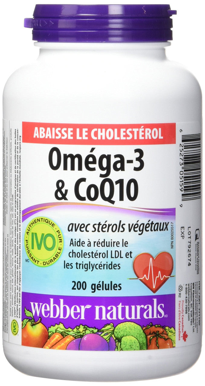 Webber Naturals Omega-3 & Coq10 with Plant Sterols, 200 Softgels, {Imported from Canada}
