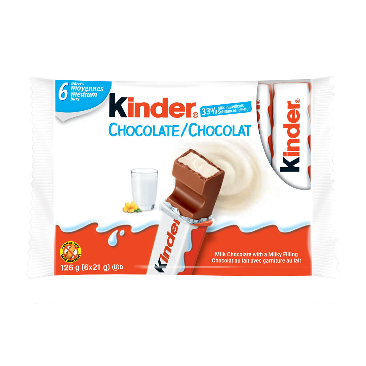 Kinder Milk Chocolate Single Bars, 6ct, 126g/4.4 oz. Box {Imported from Canada}