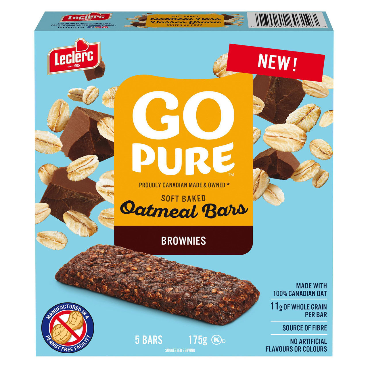 Leclerc Go Pure Brownies Soft Baked Oatmeal Bars, 175g/6 oz. Box {Imported from Canada}