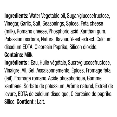 Kraft Greek Feta & Oregano Salad Dressing 425ml/14.4 oz., Bottle, ingredients label