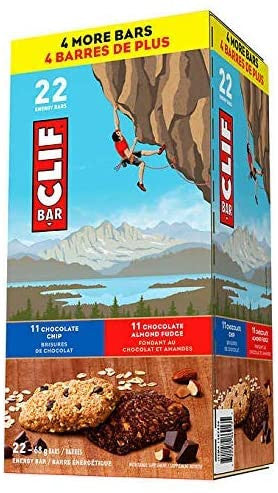 Clif Nutritional Supplement Energy Bars, 22 x 68 Grams : 11 Chocolate Chip and 11 Chocolate Almond Fudge {Imported from Canada}